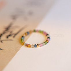 Natural Rainbow Tourmaline Round Beaded Finger Rings&nbsp;WGDC3AE-03