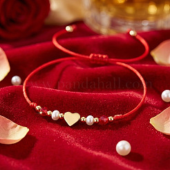 Adjustable Brass & Imitation Pearl Beads Braided Bead Bracelets&nbsp;LE7320