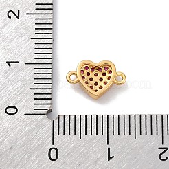 Brass Micro Pave Magenta Cubic Zirconia Heart Connector Charms&nbsp;KK-F894-04G
