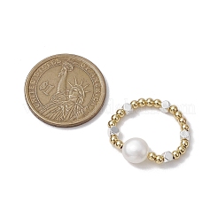 Brass Beads & Synthetic Hematite Beads Elastic Rings for Women&nbsp;RJEW-JR00806