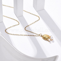 PVD Vacuum Plating 304 Stainless Steel & Plastic Pearl Paw Print Pendant Cable Chain Necklaces for Women&nbsp;STAS-Z114-16G