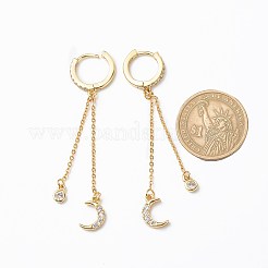 Clear Cubic Zirconia Moon Dangle Hoop Earrings&nbsp;EJEW-JE05077