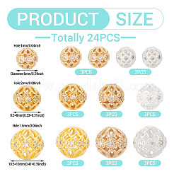 24Pcs Rack Plating Brass Pave Clear Cubic Zirconia Beads&nbsp;KK-TA0002-59