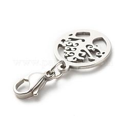 Tarnish Resistant Round Ring with Tree 304 Stainless Steel Filigree Pendant Decorations&nbsp;HJEW-JM00573-01