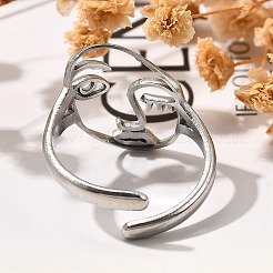 Hollow Human Face 304 Stainless Steel Open Cuff Rings for Women&nbsp;RJEW-M046-03P