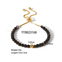 Adjustable Natural Round Black Agate Beads Slider Bracelets&nbsp;LS-LF2079-1