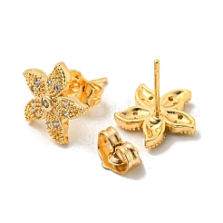 Light Gold Brass Micro Pave Cubic Zirconia Stud Earrings for Women&nbsp;EJEW-E295-31KCG