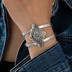 Vintage Iron Hollow Floral Rhombus Cuff Bangles for Women&nbsp;WGD2606-01