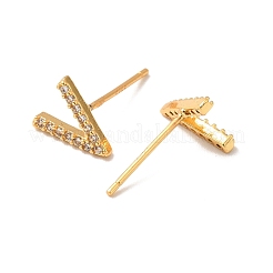 Clear Cubic Zirconia Initial Letter V Stud Earrings&nbsp;EJEW-P199-19G