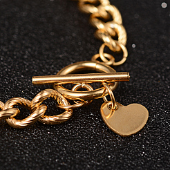Heart 304 Stainless Steel Curb Chain Bracelets&nbsp;BJEW-K058-G
