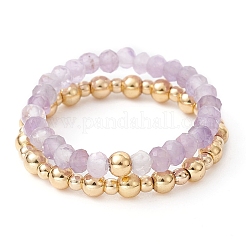 3 Set 3 Style Natural Mixed Gemstone & Brass Round Beaded Stretch Rings Set&nbsp;RJEW-TA00088