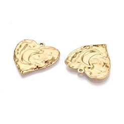 304 Stainless Steel Textured Heart with Moon Pendants&nbsp;STAS-T067-33G