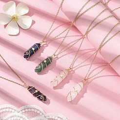 Natural Mixed Gemstone Faceted Bullet Shape Copper Wire Star Wrapped Pendant Necklaces&nbsp;NJEW-JN05024-01