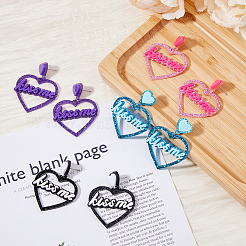 4 Pairs 4 Colors Heart with Word Kiss Me Acrylic Dangle Stud Earrings&nbsp;EJEW-FI0002-34