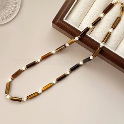 Natural Tiger Eye Column & White Shell Beaded Necklaces&nbsp;WN0722