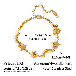304 Stainless Steel Star & Sun & Moon Link Bracelets for Women&nbsp;PP4213-1