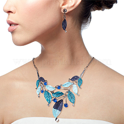 2 Sets 2 Colors Alloy Enamel Leaf Dangle Stud Earrings & Bib Necklace&nbsp;SJEW-AN0001-49