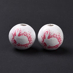 Easter Theme Printed Wood European Beads&nbsp;X-WOOD-C002-10C