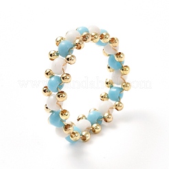 Glass Seed Beads Rings for Teen Girl Women&nbsp;RJEW-TA00010