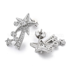 Brass Micro Pave Clear Cubic Zirconia Star Stud Earrings&nbsp;EJEW-B134-01
