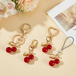4Pcs 4 Styles Zinc Alloy Resin Cherry Keychains&nbsp;AJEW-ME0002-10