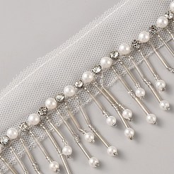 Polyester & Glass Rhinestone & Imitation Pearl Beaded Tassel Ribbon&nbsp;DIY-WH20076-47B