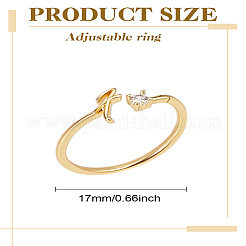 1Pc Letter Brass Rhinestone Open Cuff Rings for Women&nbsp;AJEW-LP0004-47F-G