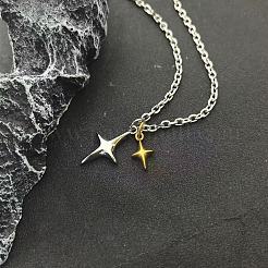 Duo Tone Alloy 2 Star Pendant Necklaces for Unisex&nbsp;WG0BC0F-01