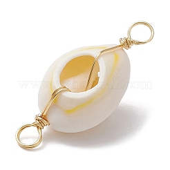 Natural Cowrie Shell Copper Wire Wrapped Shell Shape Connector Charms&nbsp;PALLOY-JF02939-01