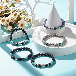 Gemstone & Agate Dzi Stretch Bracelet with Buddha Head&nbsp;BJEW-JB07710