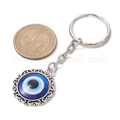 Flat Round with Evil Eye Alloy & Resin Keychain&nbsp;KEYC-JKC00631