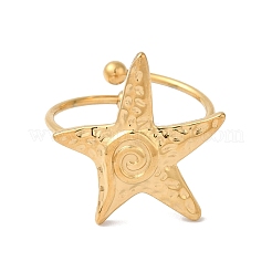 Ion Plating (IP) 304 Stainless Steel Starfish Open Cuff Rings for Women&nbsp;RJEW-M167-08E-G