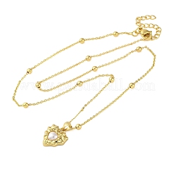 Brass & Resin Textured Heart Pendant Satellite Chain Necklaces&nbsp;LS-NJEW-R100-03G