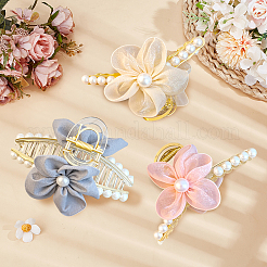 3Pcs 3 Colors PS Plastic & Polyester & Iron Claw Hair Clips for Women Girls Thick Hair&nbsp;PHAR-GO0001-04