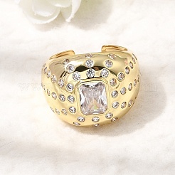 Brass Micro Pave Cubic Zirconia Cuff Open Rings for Women&nbsp;RJEW-L343-03G