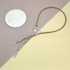 Hollow Flower Bohemian Style Alloy Pendant Camel Faux Suede Cord Lariat Necklaces for Women&nbsp;FS-WGF2926-01