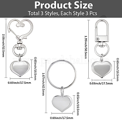 9Pcs 3 Styles 304 Stainless Steel Keychains&nbsp;KEYC-BBC0001-18