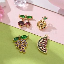 8Pcs 4 Style Real 18K Gold Plated Fruit Theme Brass Micro Pave Cubic Zirconia Pendants&nbsp;ZIRC-ZZ0001-06G