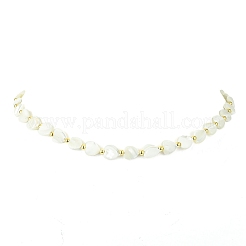 Natural Shell Heart & Alloy Beaded Necklaces for Women&nbsp;NJEW-TA00129