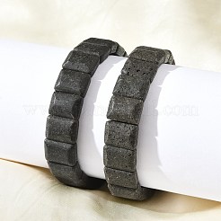 Rectangle Frosted Natural Lava Rock Bead Stretch Bracelets for Women Men&nbsp;BJEW-C097-03B