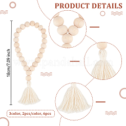 6Pcs 3 Colors Wood Tassels Pendant Decorations&nbsp;HJEW-OC00016