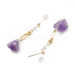 Nuggets Natural Amethyst Dangle Earrings with Brass and 925 Sterling Silver Pins&nbsp;EJEW-P256-49G