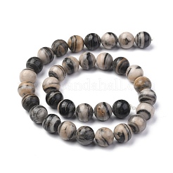 Natural Black Silk Stone/Netstone Round Beads Strands&nbsp;G-N0148-03-12mm