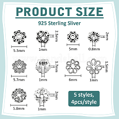 20Pcs 5 Styles Retro 925 Sterling Silver Bead Caps&nbsp;STER-BC0004-10