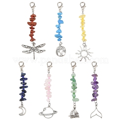 7Pcs Natural Gemstone & Glass & Alloy Pendant Decorations&nbsp;HJEW-YW00105