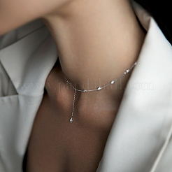 Sterling Silver Zircon Pendant Long Tassel Necklace for Women Elegant Daily Wear&nbsp;LD8156