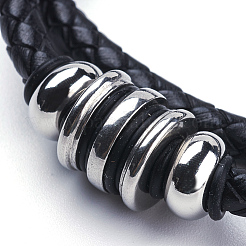 Two Loops Braided Leather Cord Wrap Bracelets&nbsp;BJEW-F291-17P