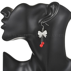Bowknot ABS Plastic Imitation Pearl Dangle Earrings&nbsp;EJEW-JE06767