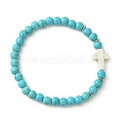 2Pcs 2 Color Synthetic Turquoise Cross Beaded Stretch Bracelets Set&nbsp;BJEW-TA00398