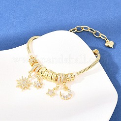 Brass Micro Pave Clear Cubic Zirconia European Beads Charm Bracelets&nbsp;BJEW-F528-04G